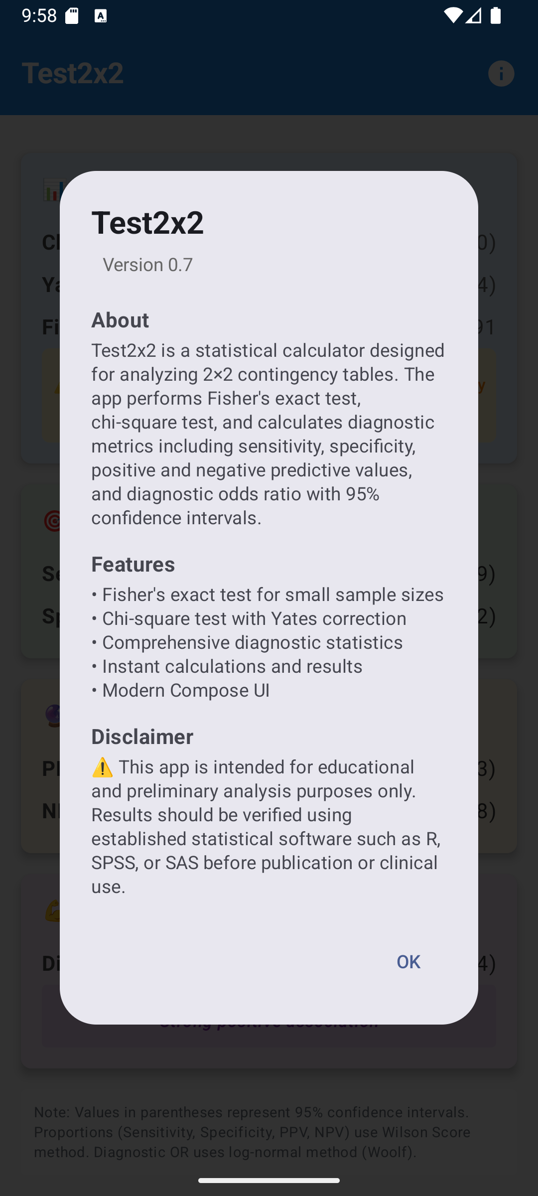 Test2x2 Statistics Output